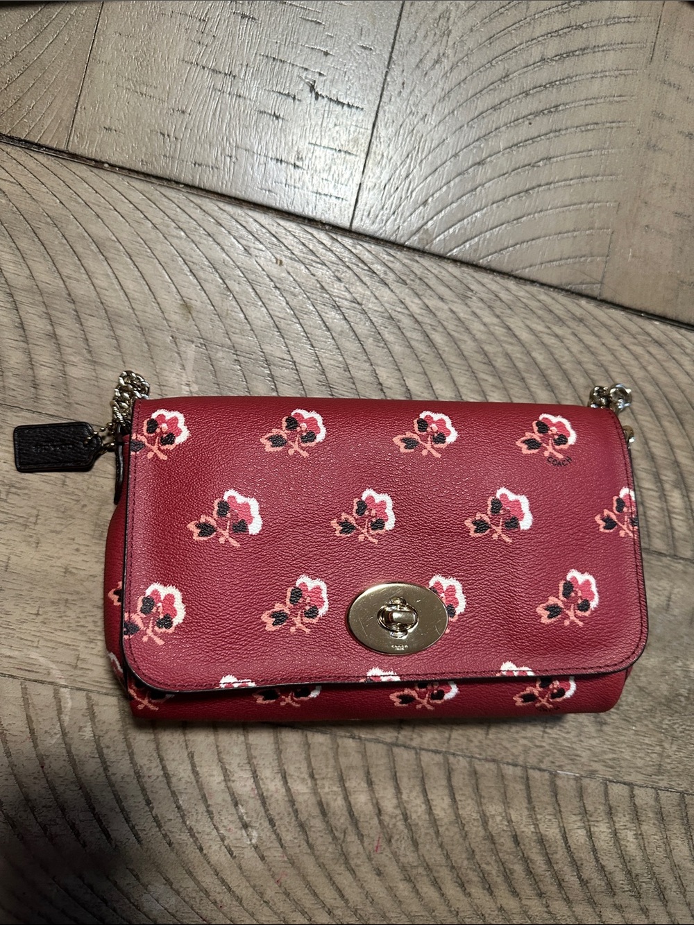 Coach Red Floral hand bag / Wallet with Gold Hardware
